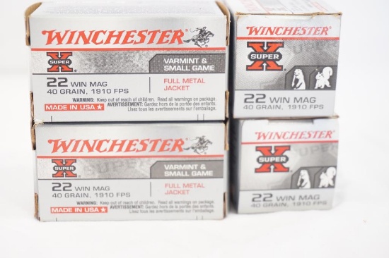 Four boxes of Winchester Super X 22 Win Mag 40gr JHP, 200 count total