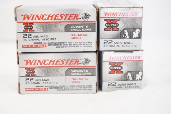 Four boxes of Winchester Super X 22 Win Mag 40gr JHP, 200 count total