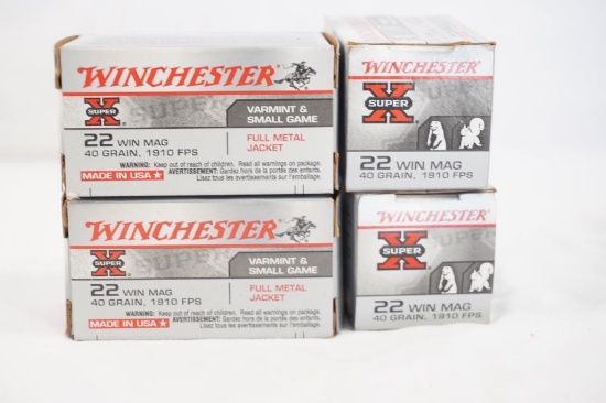 Four boxes of Winchester Super X 22 Win Mag 40gr JHP, 200 count total