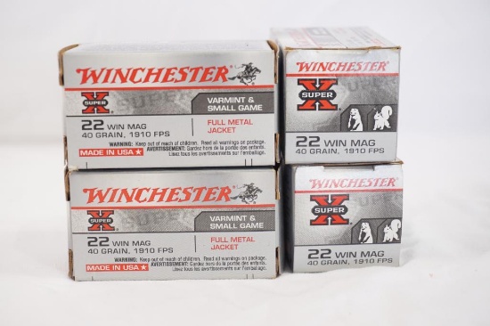 Four boxes of Winchester Super X 22 Win Mag 40gr JHP, 200 count total