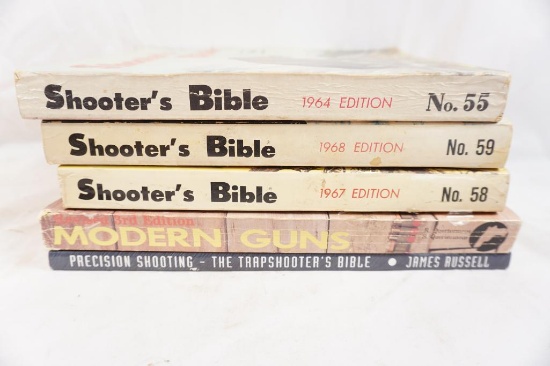 Five paperback books, Shooter's Bible '64,'67 & '68, Modern Guns 3rd ed., and The Trapshooter's
