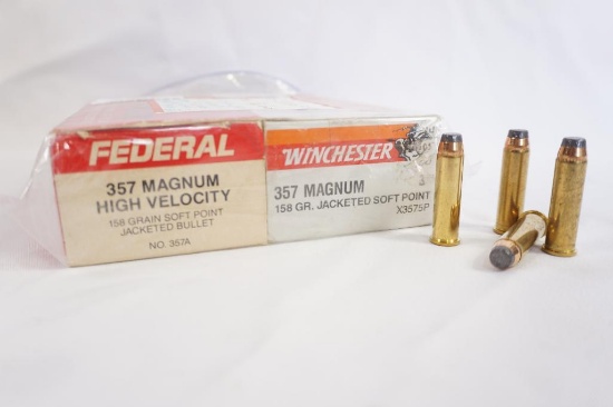 Two boxes of 375 Mag 158 gr JSP, one Federal and one Winchester, 100 total count
