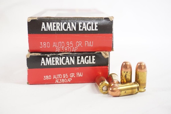 Two boxes of American Eagle 380 Auto 95 gr FMJ, 100 count total
