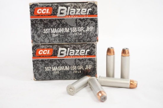 Two boxes of CCI Blazer 357 Magnum 158 gr JHP, 100 count total
