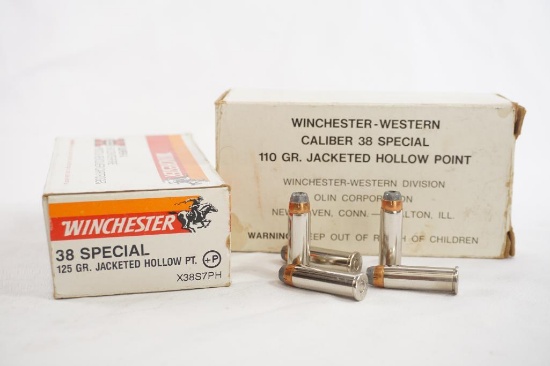 Two boxes of Winchester 38 Special JHP, one 125gr and one 110 gr, 100 count total