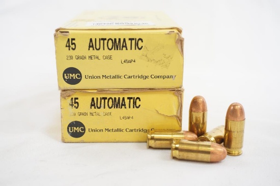 Two boxes of Union Metallic Cartridge Co 45 Auto 230 gr, 100 count total