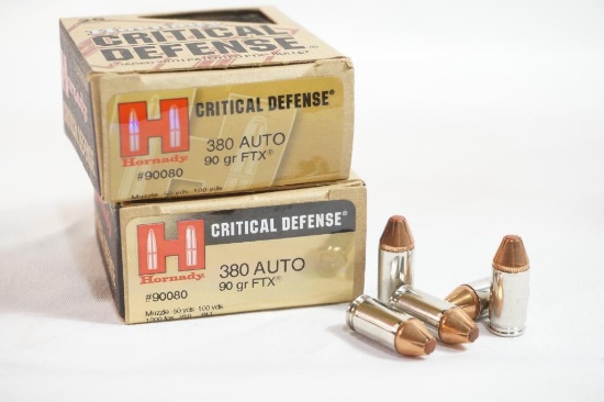 One full and one partial box of Hornady Critical Defense 380 Auto 90 gr FTX, 42 count total