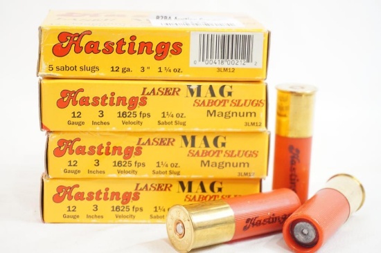 Four boxes of Hastings laser Magnum 12 gauge Sabot Slugs