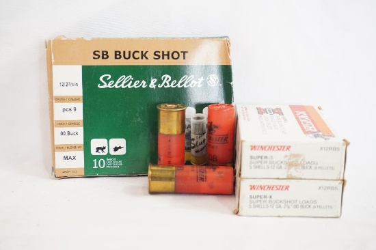 Three boxes of 12 gauge 00 buckshot, one Sellier & Bellot 10 count and two boxes of Winchester Super