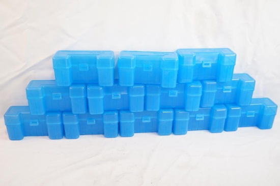 Twelve plastic rifle ammo boxes