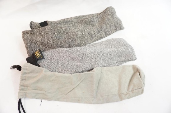 Three used gun socks, one rifle and two handgun