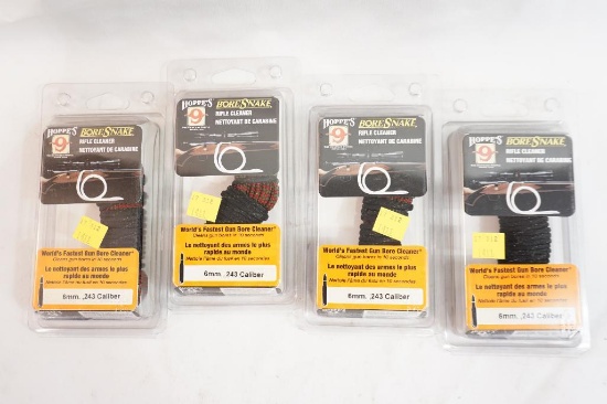Four Hoppes Bore snake rifle cleaners for 6MM, 243 Cal, new in pkg