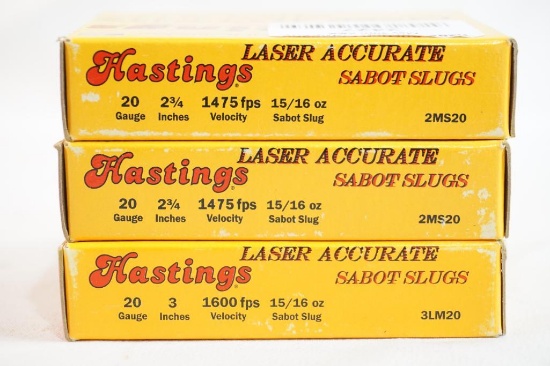 Three boxes of Hastings laser 20 gauge Sabot Slugs