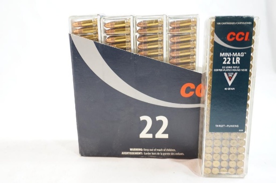 Five boxes of CCI Mini-mag 22 LR 40 gr, 500 count total