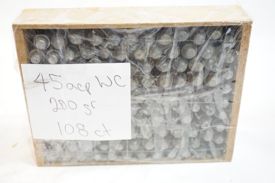 Wooden box of 45 acp WC 200 gr bullets, 108 count