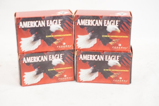 Four boxes of American Eagle .22LR 38gr copper plated tip, 160 round total