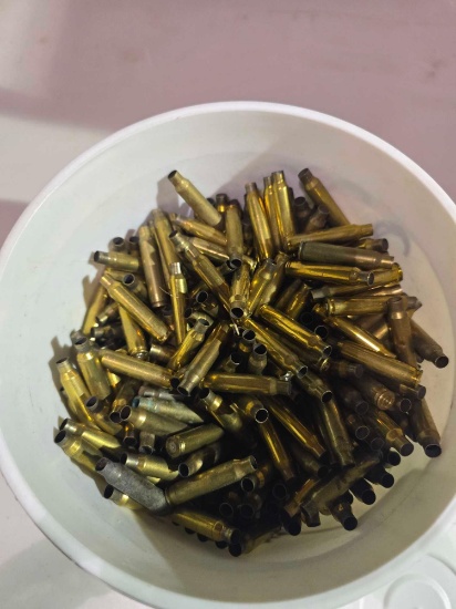 Plastic tub of fired 223 brass.