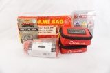 Two Kinross first aid kits, Ridge runner 3pc diamond whetstone set, survival saw, emergency sleeping