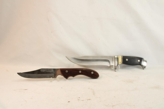 Two fixed blade knives with sheaths, one Browning Bowie knife with 7.5" blade and one Maxum steel