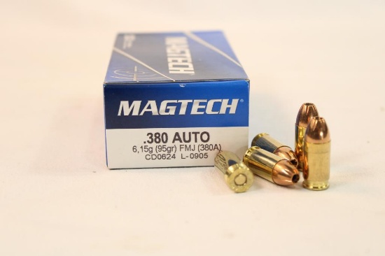 One box of MagTech 380 auto 95 gr FMJ. Count 50.