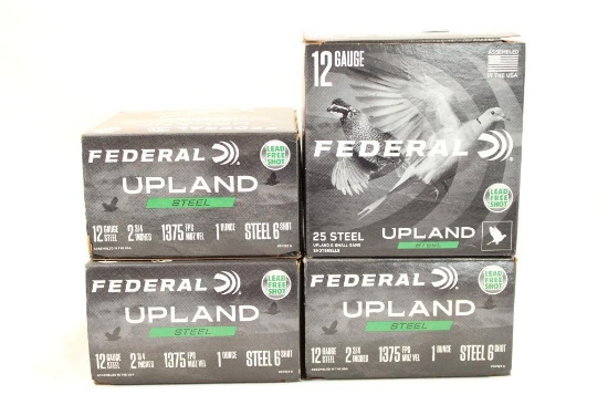 Four boxes of Federal 12 ga Upland steel #6 shot. Count 100.