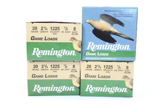 Four boxes of Remington 20 ga Game #8 shot . Count 100.