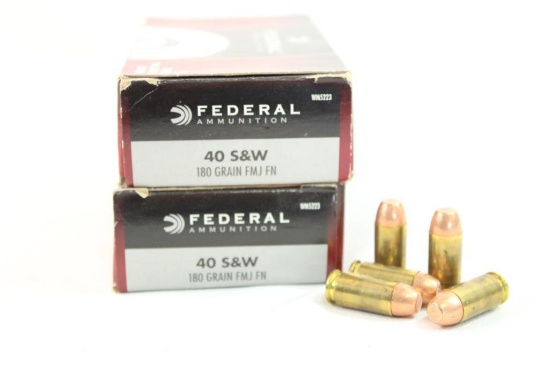 Two boxes of Federal 40 S&W 180gr FMJ FN. Count 100.