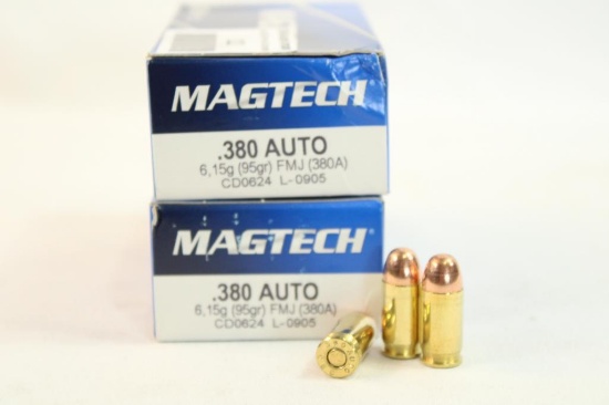 Two boxes of MagTech 380 auto 95 gr JHP. Count 100.