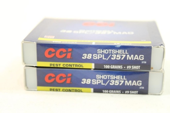 Two boxes of CCI 38 SPL/357 shotshells #9 shot. Count 20.