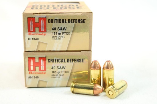 Two boxes of Hornady 40 S&W Defense 165 gr FTX. Count 40.