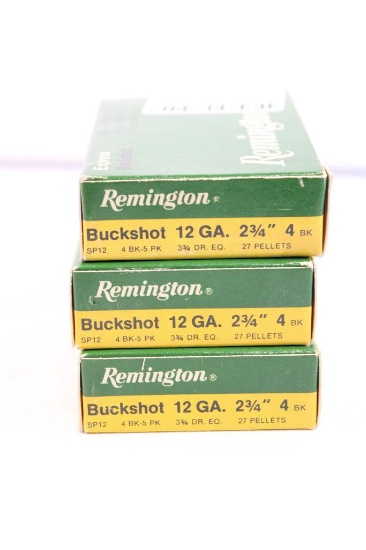 Three boxes of Remington 12 ga #4 Buck. Count 15.