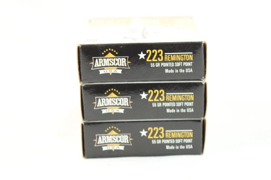 Three boxes of Armscor 223 Rem 55 gr PSP. Count 60.