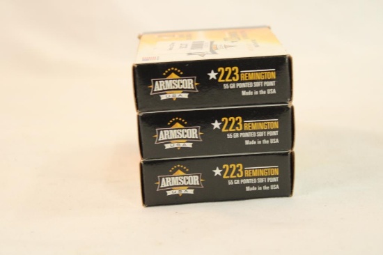Three boxes of Armscor 223 Rem 55 gr PSP. Count 60.