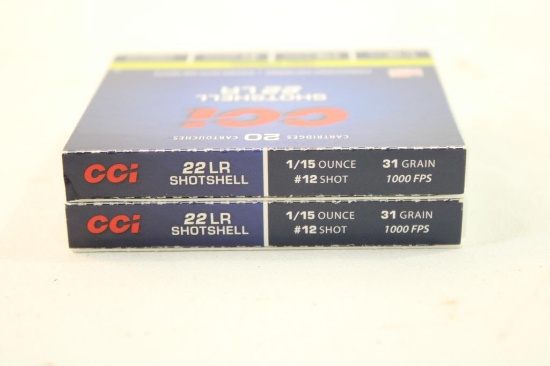 Two boxes of CCI 22 LR shotshells #12 shot. Count 40.