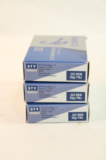 Three boxes of Scorpio 223 Rem 55 gr FMJ. Count 60.