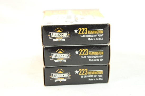 Three boxes of Armscor 223 Rem 55 gr PSP. Count 60.