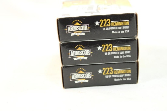 Three boxes of Armscor 223 Rem 55 gr PSP. Count 60.