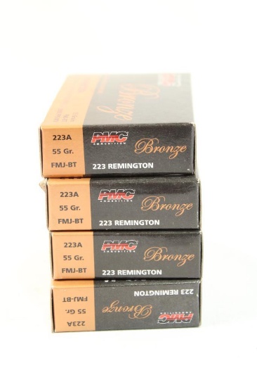 Four boxes of PMC Bronze 223 Rem 55 gr FMJ-BT. Count 80.