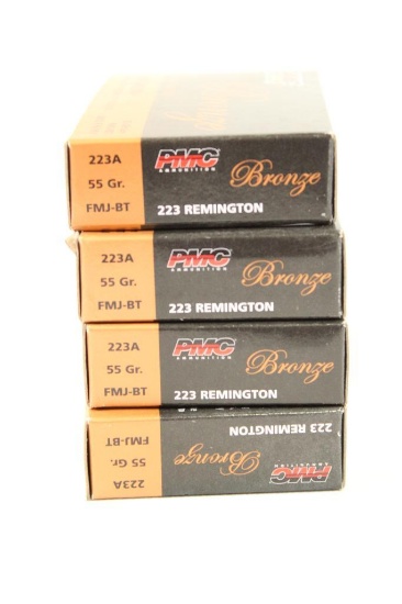 Four boxes of PMC Bronze 223 Rem 55 gr FMJ-BT. Count 80.