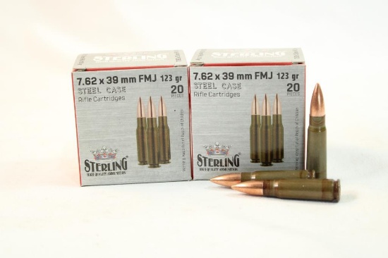 Two boxes of Sterling 7.62x39 FMJ. Count 40.