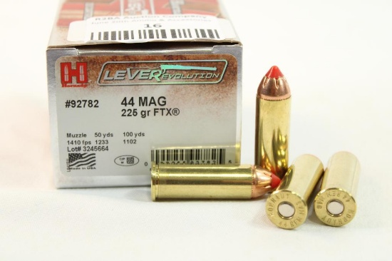 One box of Hornady Lever 44 Mag 225 gr FTX. Count 20.