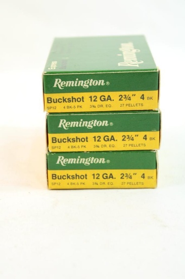 Three boxes of Remington 12 ga #4 Buck. Count 15.
