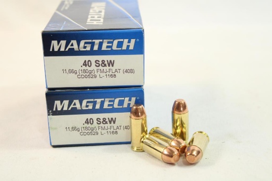 Two boxes of MagTech 40 S&W 180 gr FMJ-FN. Count 100.