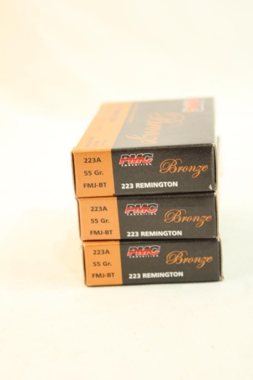 Three boxes of Bronze 223 Rem 55 gr FMJ-BT. Count 60.
