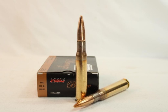 One box of PMC Bronze 50 cal 660 gr FMJBT. Count 10.