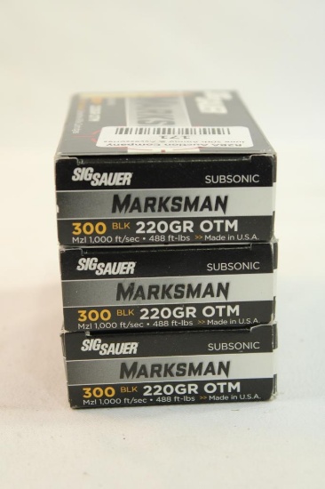 Three boxes of Sig Sauer 300 BlackOut. 220 gr OTM. Count 60.