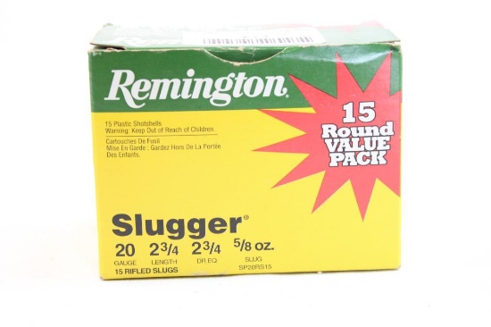 One box of Remington value pack of 20 ga rifled slugs. Count 15.