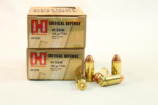 Two boxes of Hornady 40 S&W Defense 165 gr FTX. Count 40.
