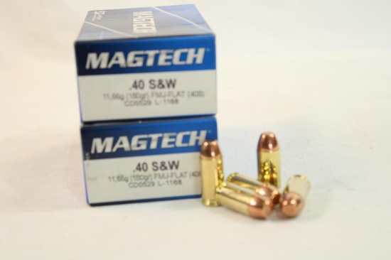 Two boxes of MagTech 40 S&W 180 gr FMJ-FN. Count 100.