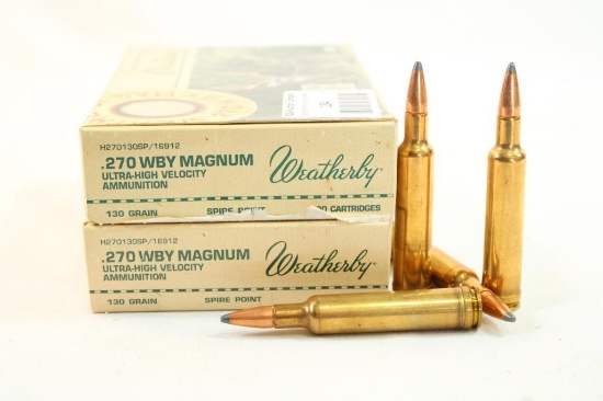 Two boxes of 270 WBY Mag 130 gr Spire point. Count 40.